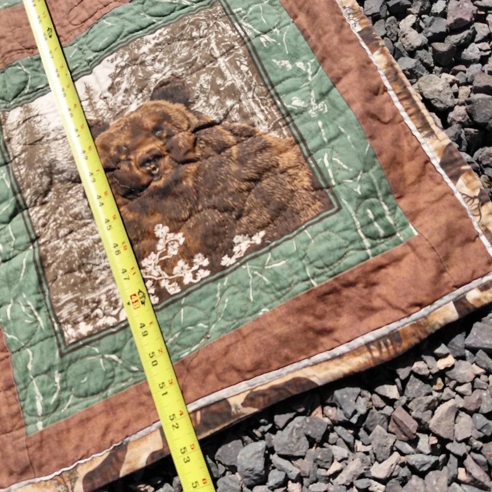 Bear Wildlife Quilt Blanket Square Nature Cabin Wolf Moose Outdoor Hunter 51x53